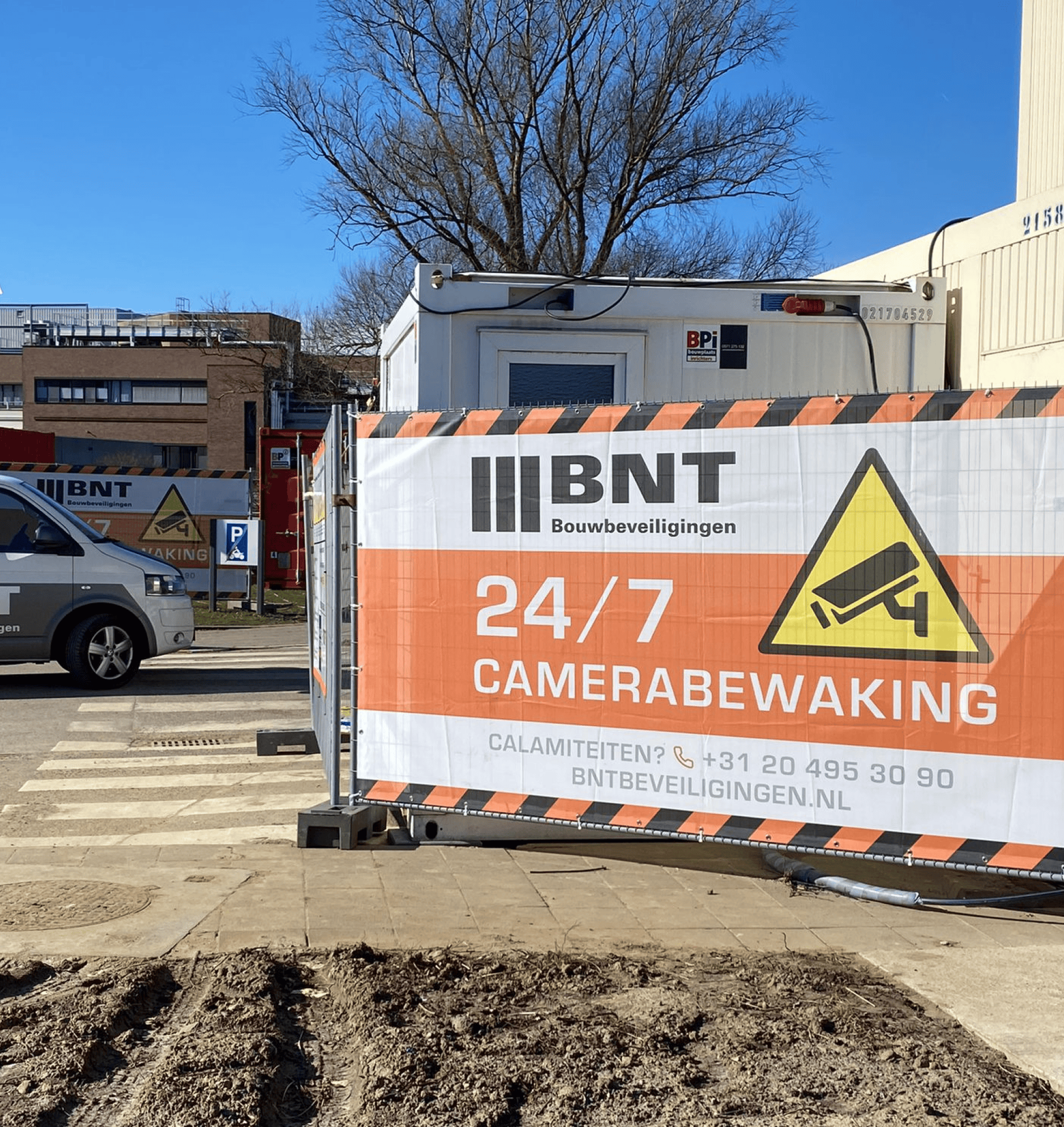 Bouwplaats cameras met spandoek